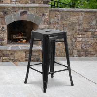 Flash Furniture CH-31320-24-BK-GG 24-inch Backless Black Metal Counter Height Stool in Black